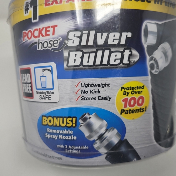 Pocket Hose Silver Bullet 50ft Turbo Shot Nozzle Multi Spray Patterns Expandable - Picture 4 of 6